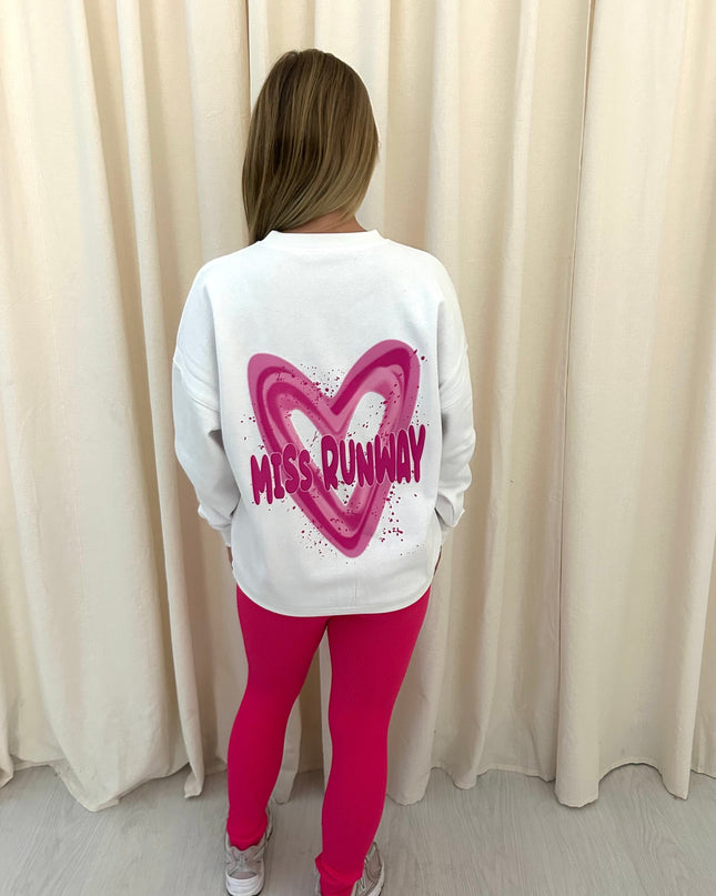 Miss Runway Pink Heart Printed Sweatshirt & Leggings Adults