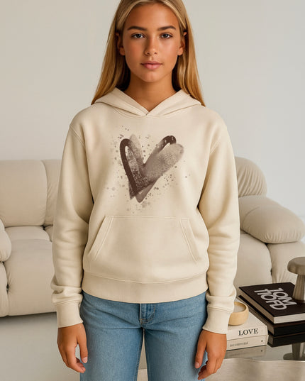 Brown Scatter Hearts Printed Hoodie