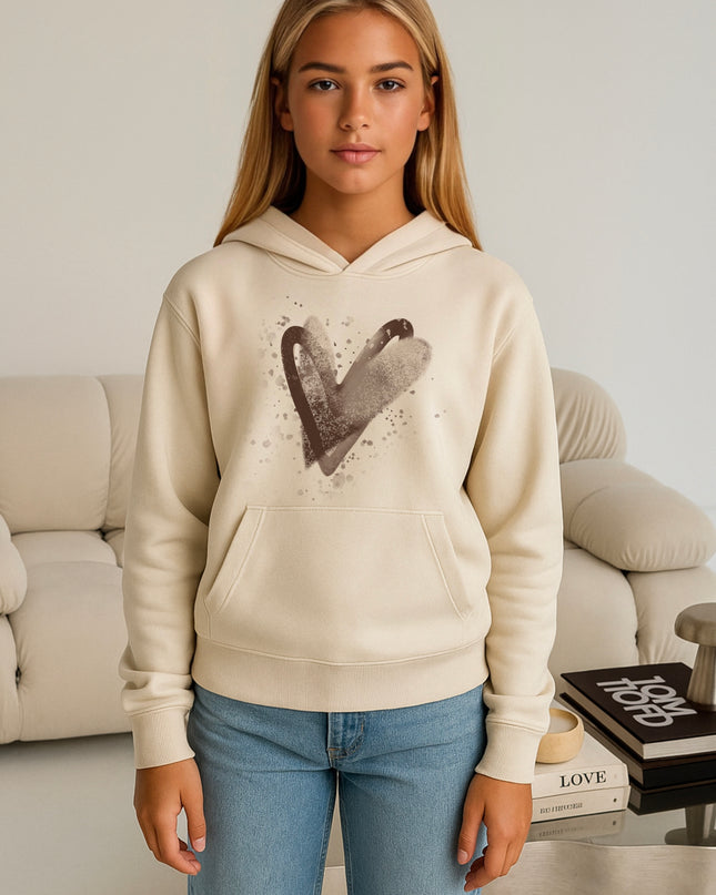 Brown Scatter Hearts Printed Hoodie