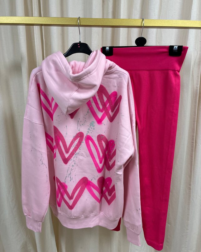Hot Pink Heart Pink Hoodie & Leggings Adults