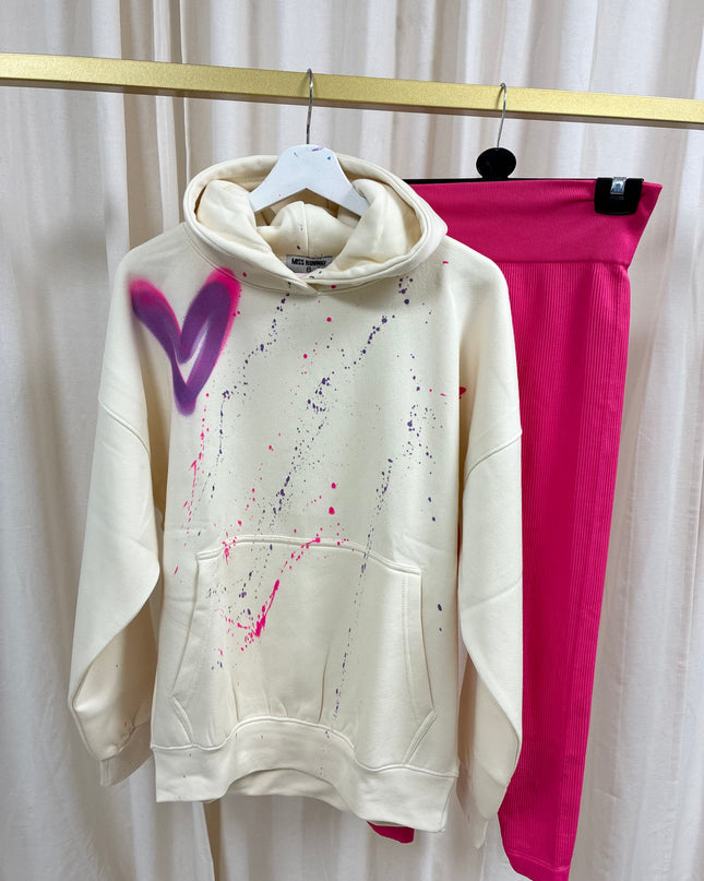 Hot Pink/Purple Heart Cream Hoodie & Leggings Adults