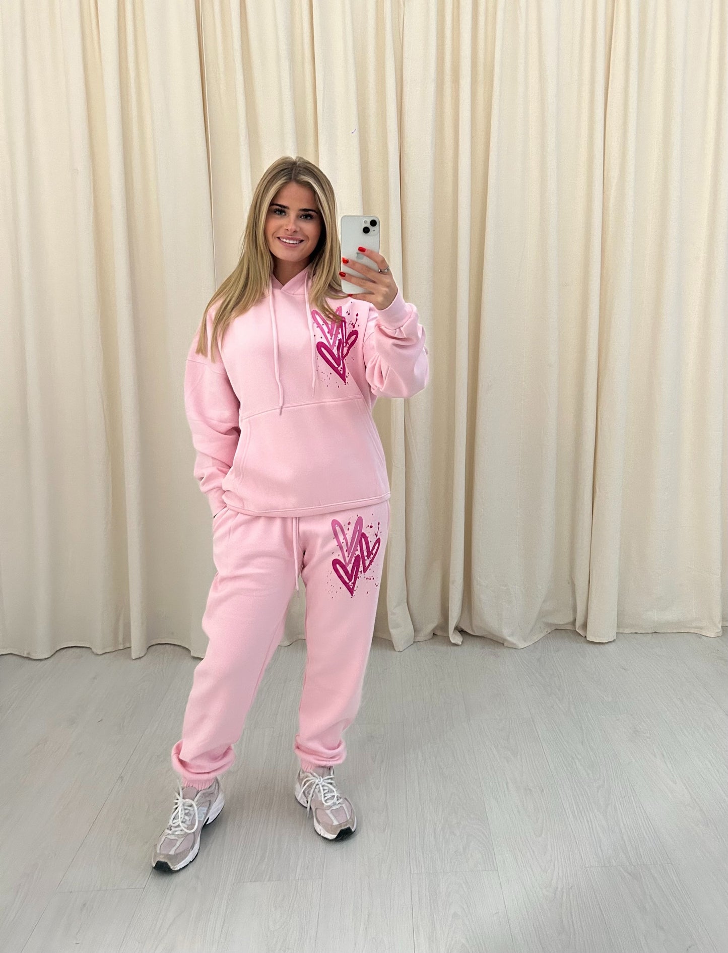 Miss Runway Pink Heart Graffiti Hooded Tracksuit Pink