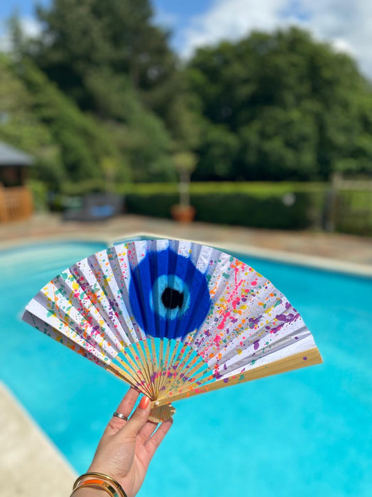 Evil Eye/Neon Splash Paper Fan