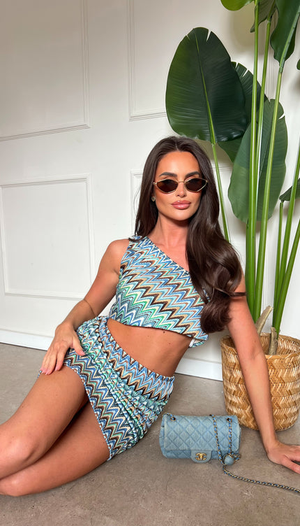 Zig zag Co ord Blue – women's co-ord set by Miss Runway