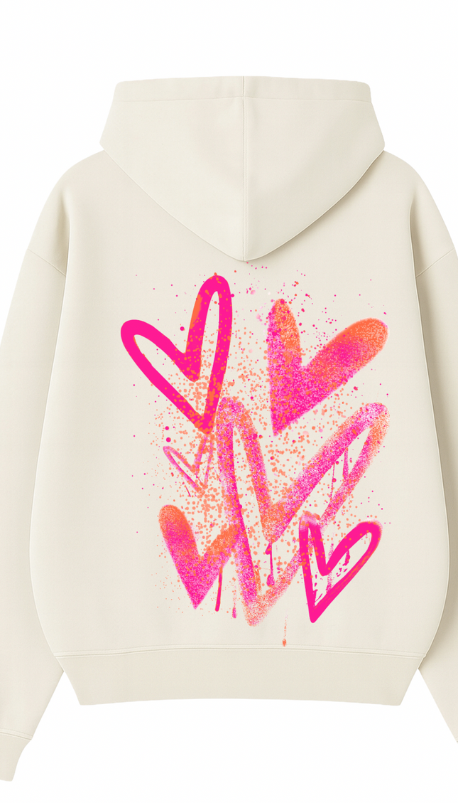 Neon Scatter graffiti heart hoodie with spray paint effect print – women's hoodie by Miss Runway