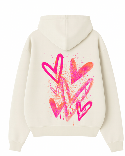 Neon Scatter Heart Printed Hoodie Adults