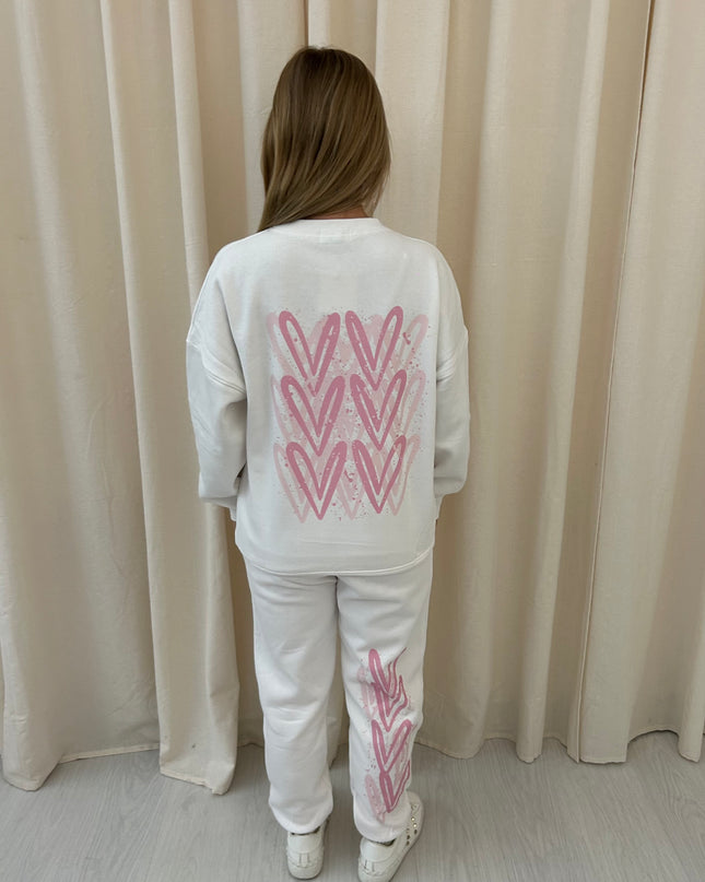 Pink Heart Graffiti Sweatshirt Tracksuit White