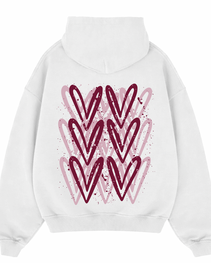 Burgundy Heart Printed Hoodie Kids