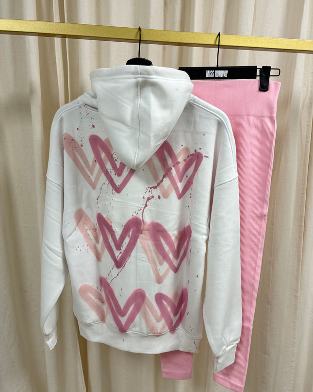 Pink Hearts Spray Painted Hoodie & Leggings Adults