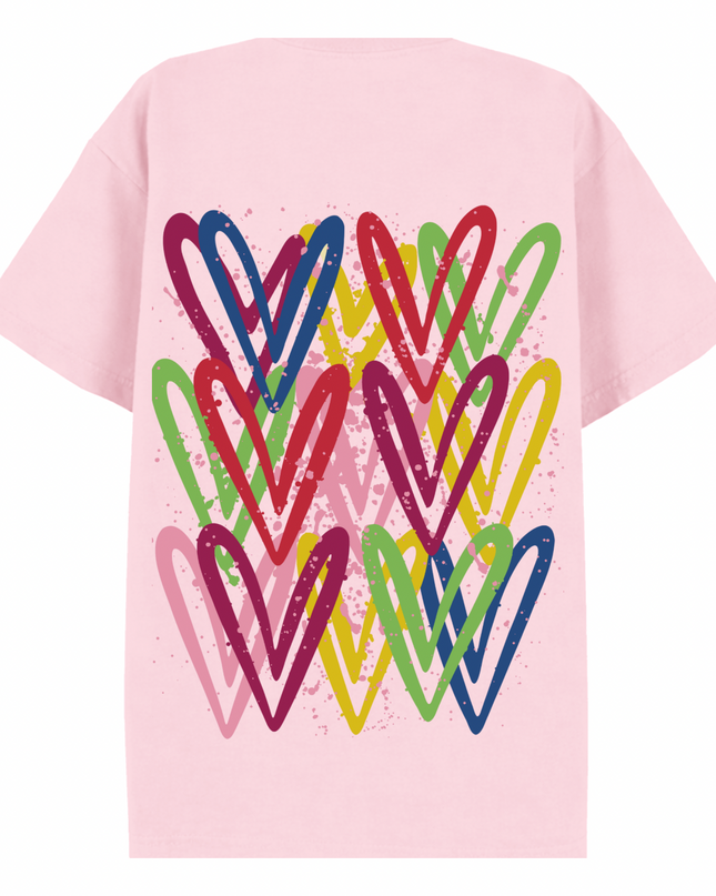 Dark Multicoloured Heart Printed T-shirt Adult