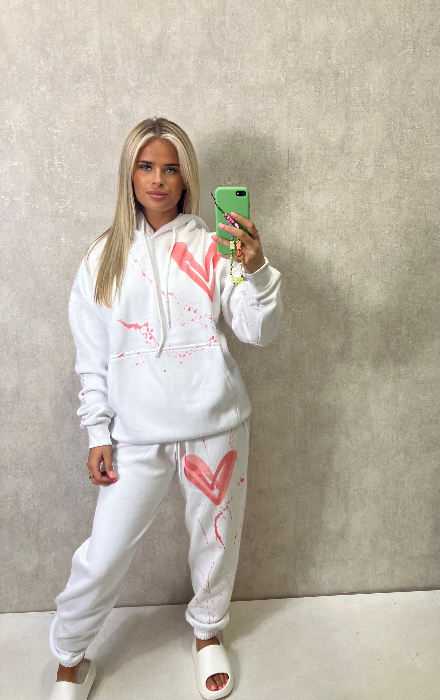 Coral Heart Sprayed White Hooded Tracksuit