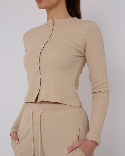 Button Loungewear Co ord Beige