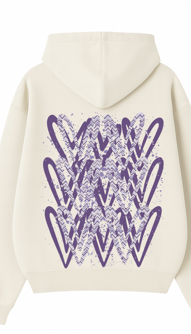 Lilac Zig Zag Heart Printed Hoodie – additional view