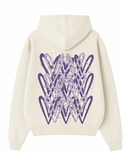 Lilac Zig Zag Heart Printed  Hoodie Kids