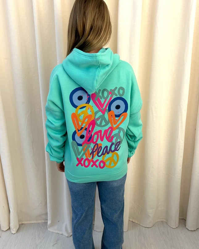 XOXO Graffiti Ruched Hoodie Mint