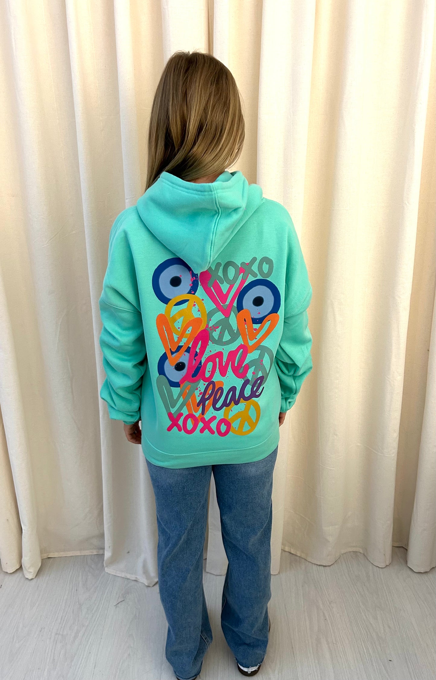 XOXO Graffiti Ruched Hoodie Mint