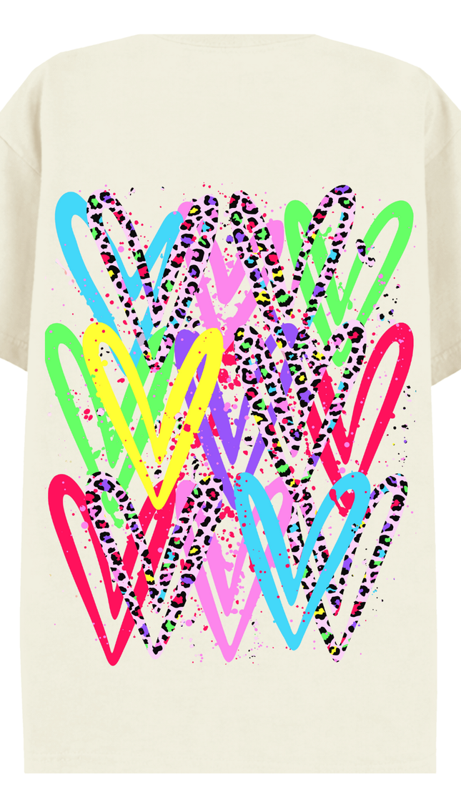 Multicoloured Zig Zag Heart Printed T-shirt – image 7