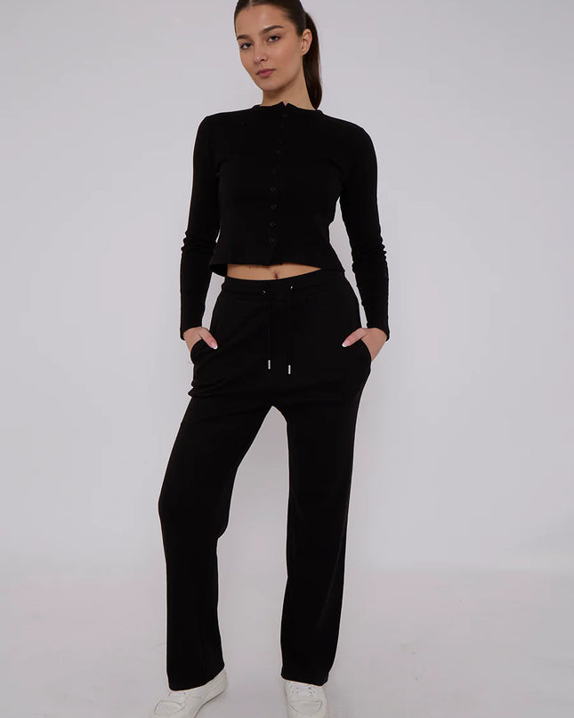 Button Loungewear Co ord Black