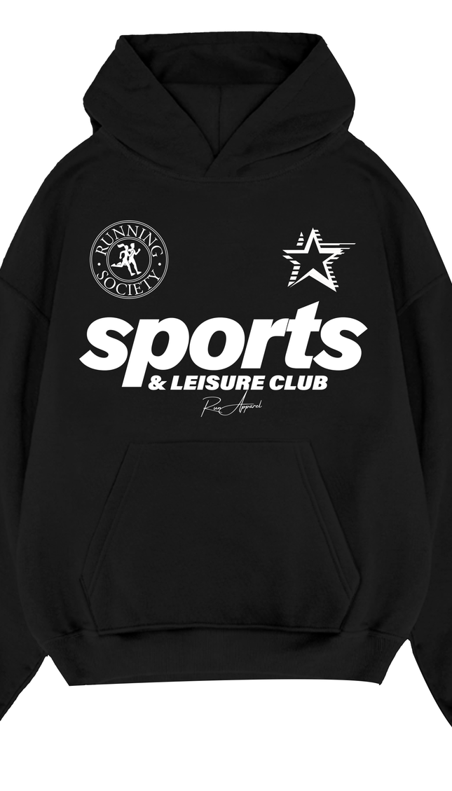Sports & Leisure Club Hoodie Black – adult printed hoodie by Miss Runway