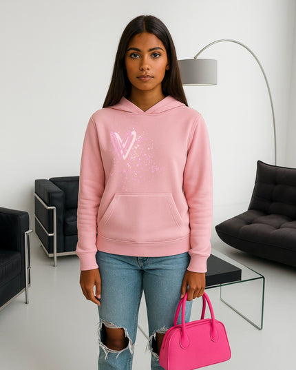 Pink Heart Printed Hoodie