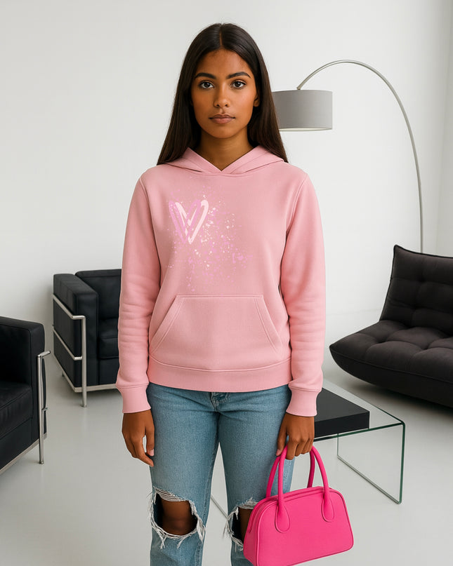 Pink Heart Printed Hoodie