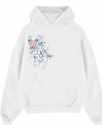 Multicoloured Zig Zag Heart Printed Hoodie Adults