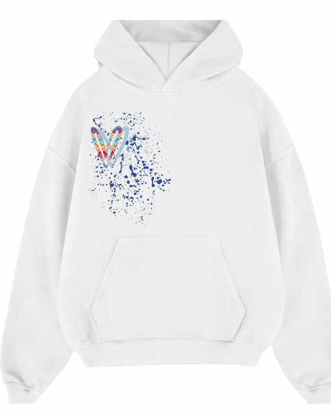 Multicoloured Zig Zag Heart Printed  Hoodie Kids