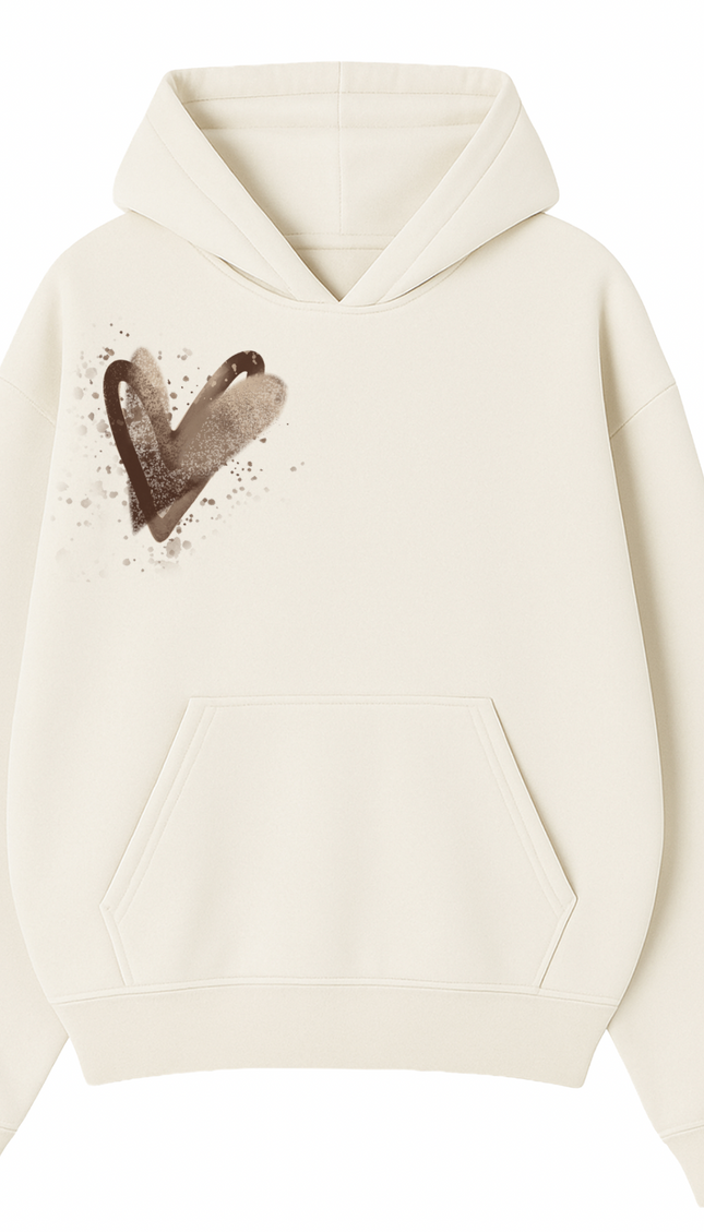 Brown Scatter Heart Printed Hoodie by Miss Runway – image 2
