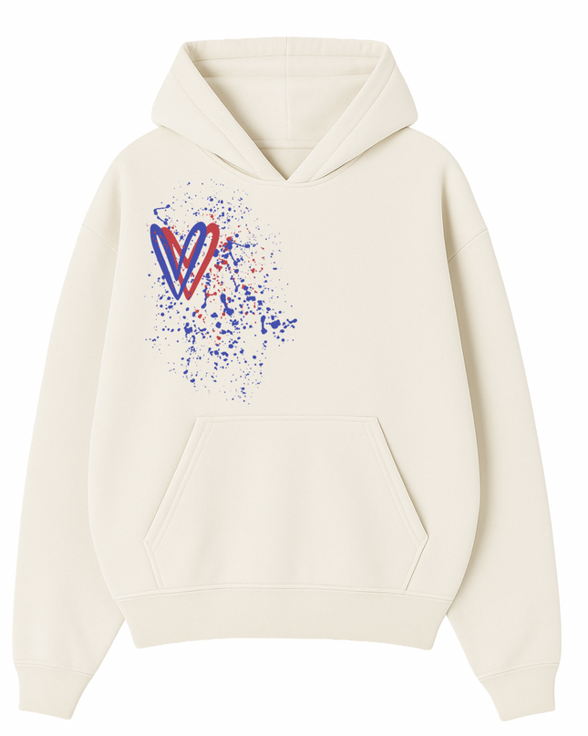 Red/Royal Heart Printed  Hoodie Kids
