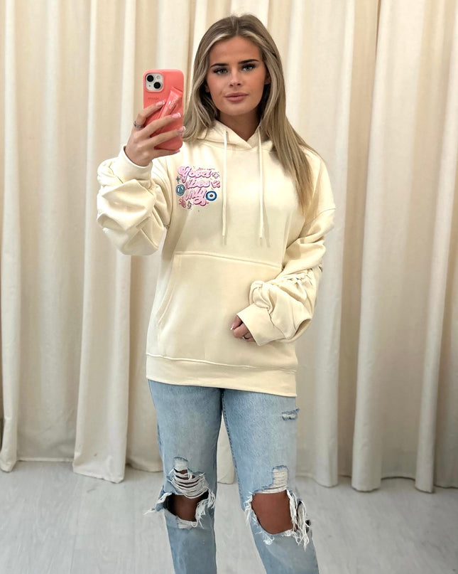 Good Vibes Only Printed Ruched Hoodie