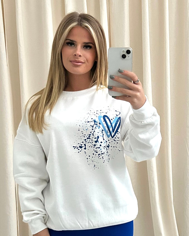 Royal Blue Heart Graffiti Sweatshirt White