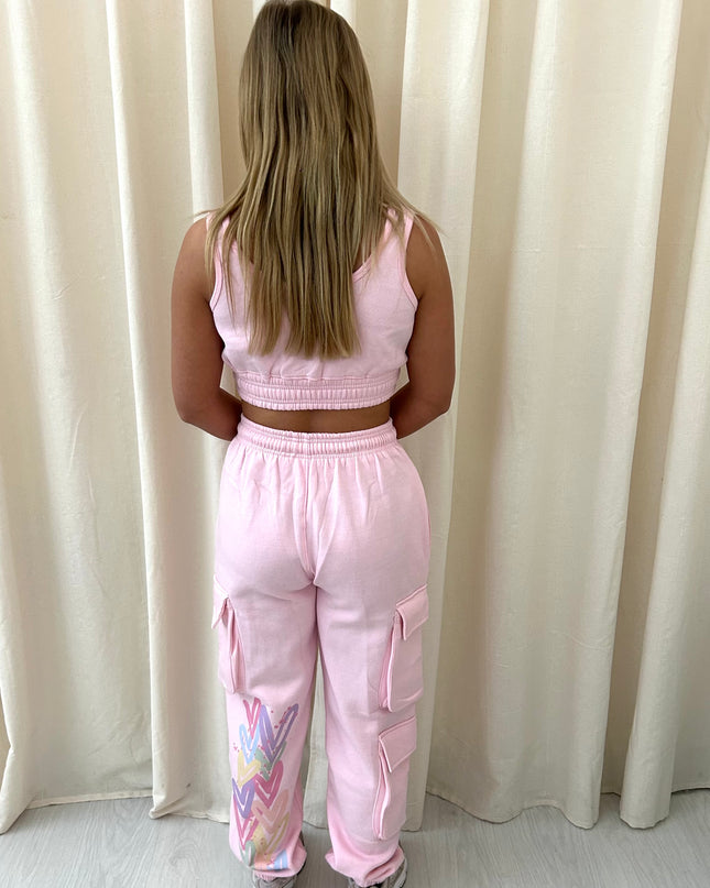 Pastel Heart Graffiti Cargo Co ord Pink