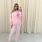 Miss Runway Multicolour Heart Graffiti Hoodie And Legging Set Pink