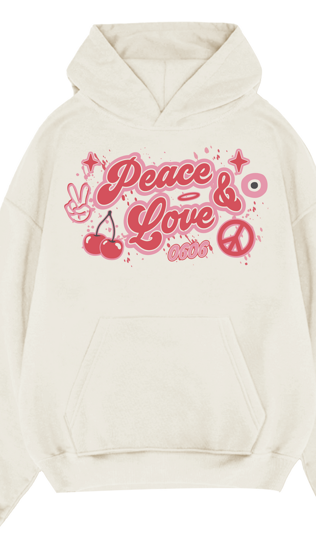 Pink/Red Peace & Love Hoodie – adult printed hoodie by Miss Runway