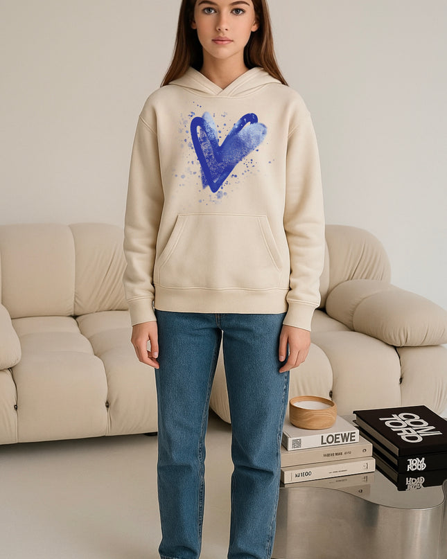 Royal Blue Scatter Hearts Printed Hoodie