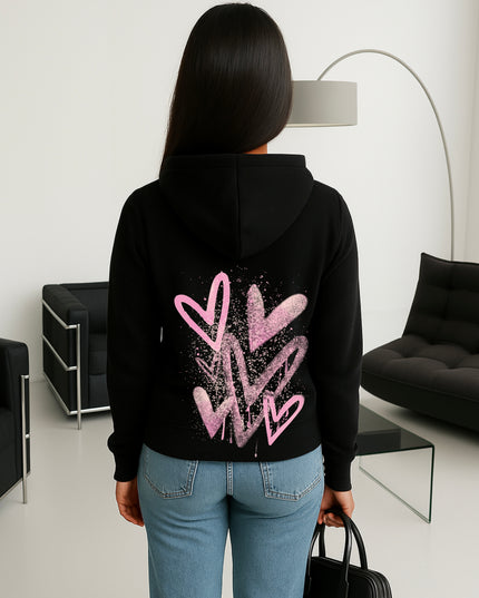 Pink Scatter Hearts Printed Hoodie