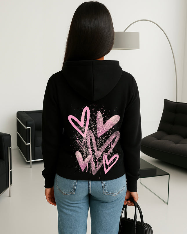 Pink Scatter Hearts Printed Hoodie
