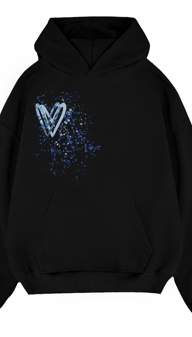 Blue Zig Zag Heart Printed Hoodie – image 6