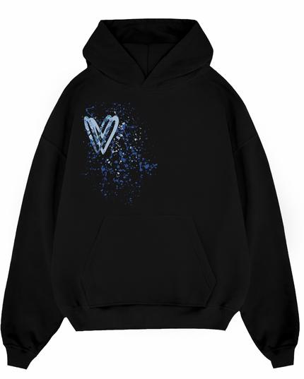 Blue Zig Zag Heart Printed Hoodie Adults