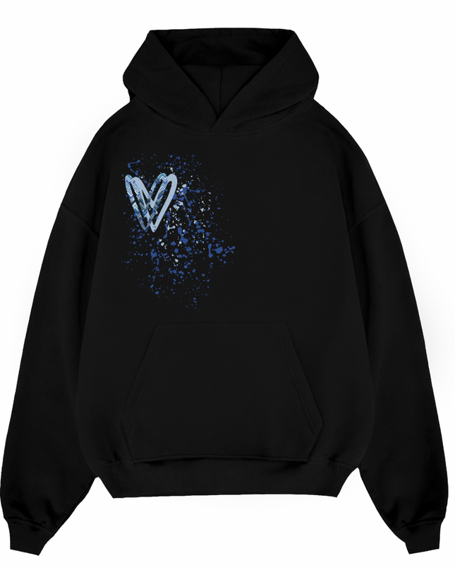 Blue Zig Zag Heart Printed  Hoodie Kids