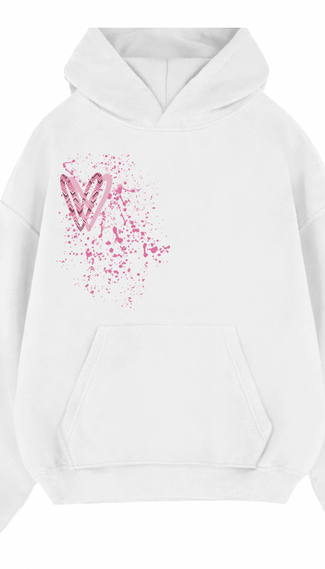Pink Zig Zag Heart Printed Hoodie – image 10