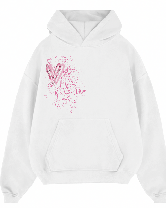 Pink Zig Zag Heart Printed  Hoodie Kids