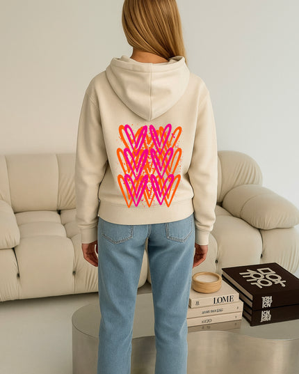 Neon Pink And Orange Heart Printed Hoodie