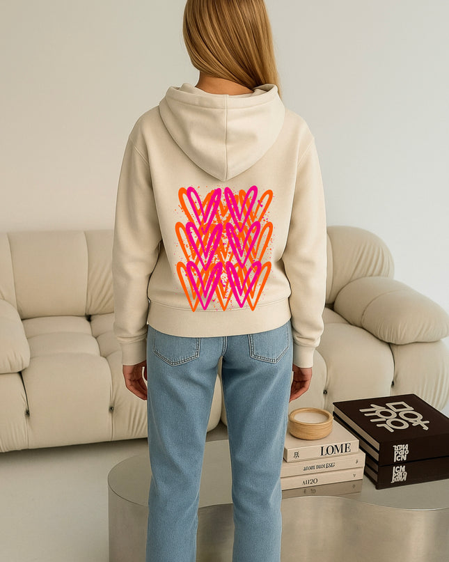 Neon Pink And Orange Heart Printed Hoodie