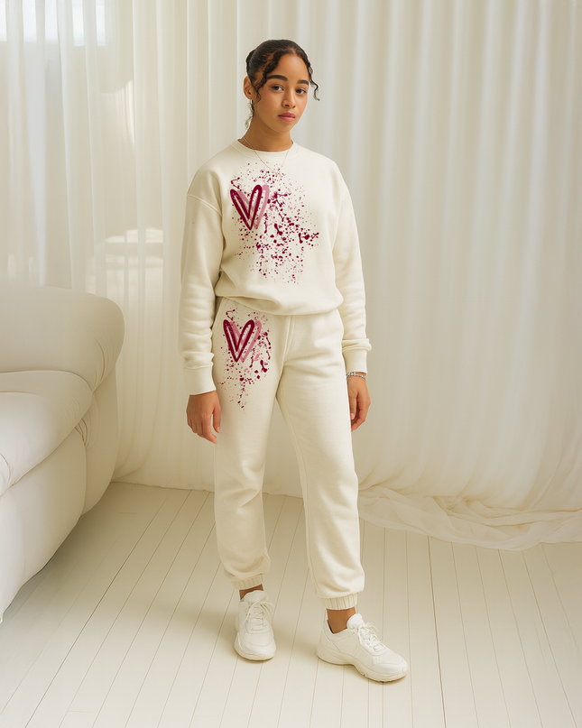Burgundy Hearts Printed Sweatshirt Tracksuit Kids