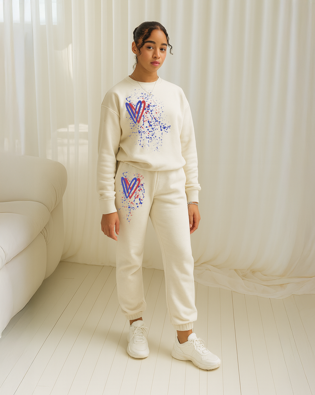 Royal Blue/Red Hearts Printed Sweatshirt Tracksuit Kids