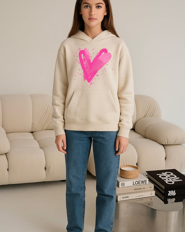 Hot Pink Scatter Hearts Printed Hoodie