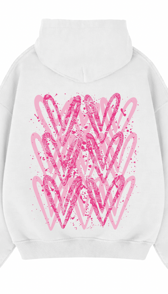 Hot Pink Paisley graffiti heart hoodie with spray paint effect print – women's hoodie by Miss Runway