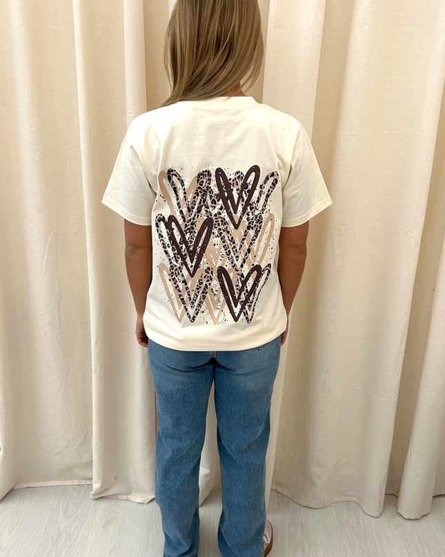 Leopard Print Hearts Printed T-shirt Adult