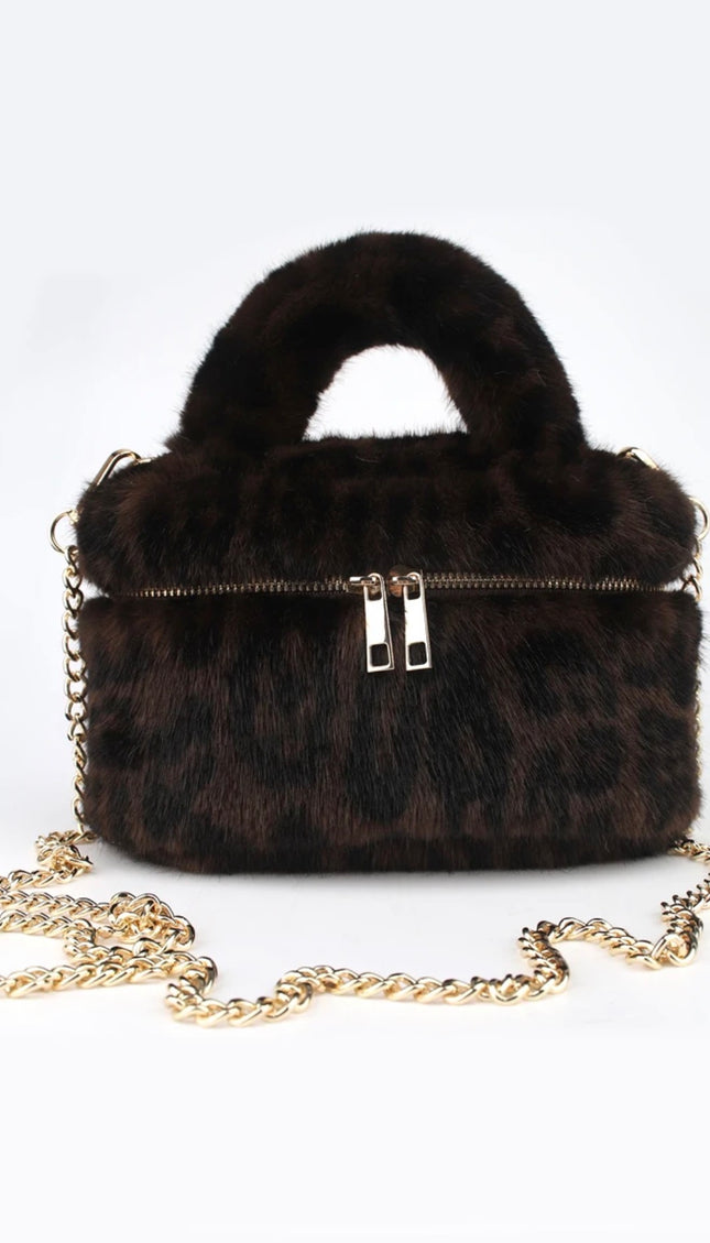 Faux Fur Vanity Bag in Leopard Print – fluffy makeup bag by Miss Runway